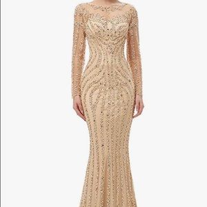 Long sleeve maxi sequence gold dress